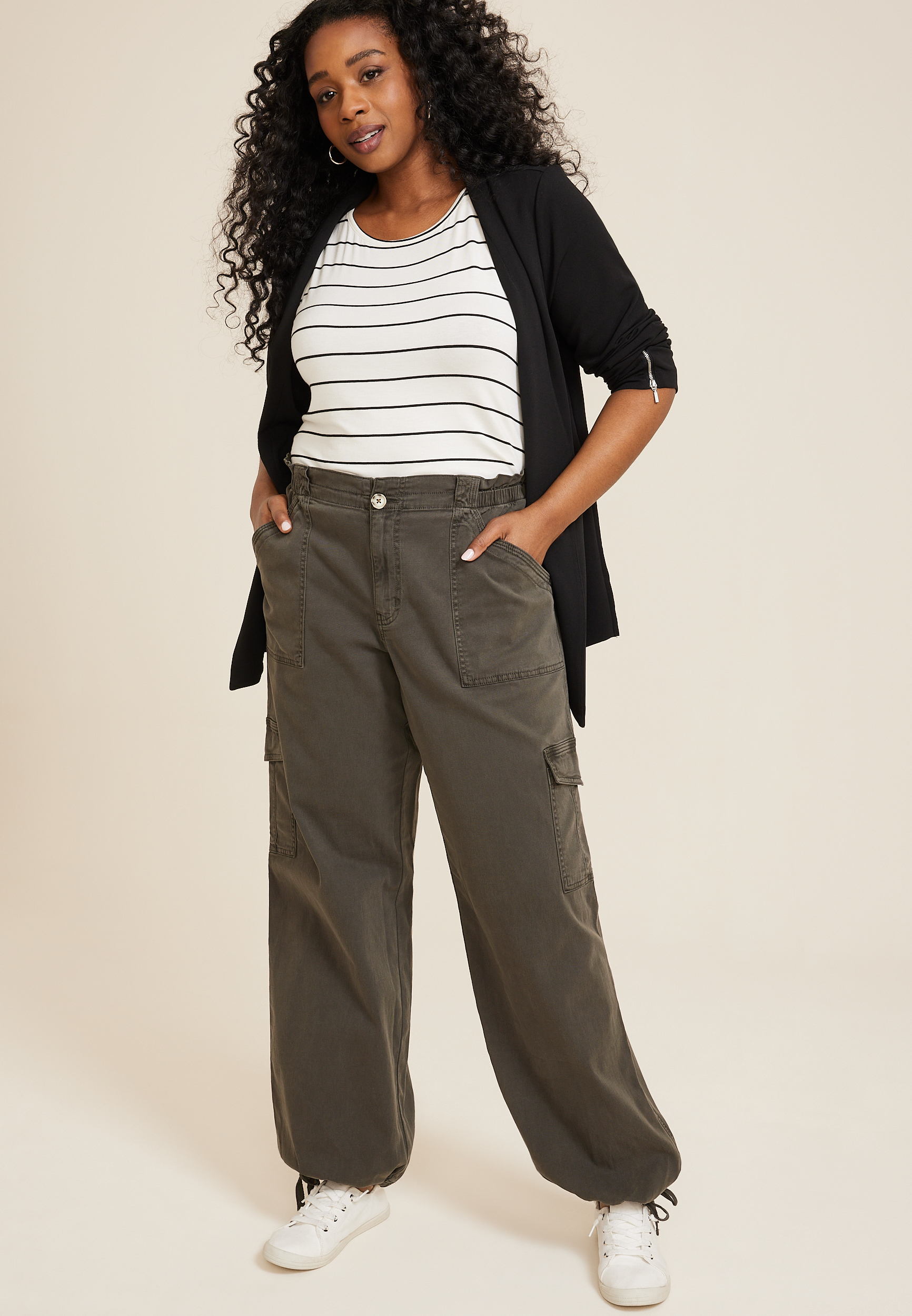 Plus Size High Rise Utility Straight Pant, C7222, large