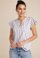 Atwood Poplin Striped Flutter Sleeve Blouse, C3986, small