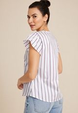 Atwood Poplin Striped Flutter Sleeve Blouse, C3986, small