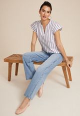 Atwood Poplin Striped Flutter Sleeve Blouse, C3986, small
