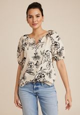 Floral Puff Sleeve Poplin Blouse, C4681, small