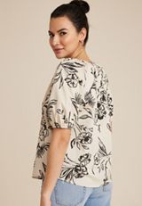 Floral Puff Sleeve Poplin Blouse, C4681, small