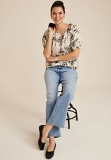 Floral Puff Sleeve Poplin Blouse, C4681, small