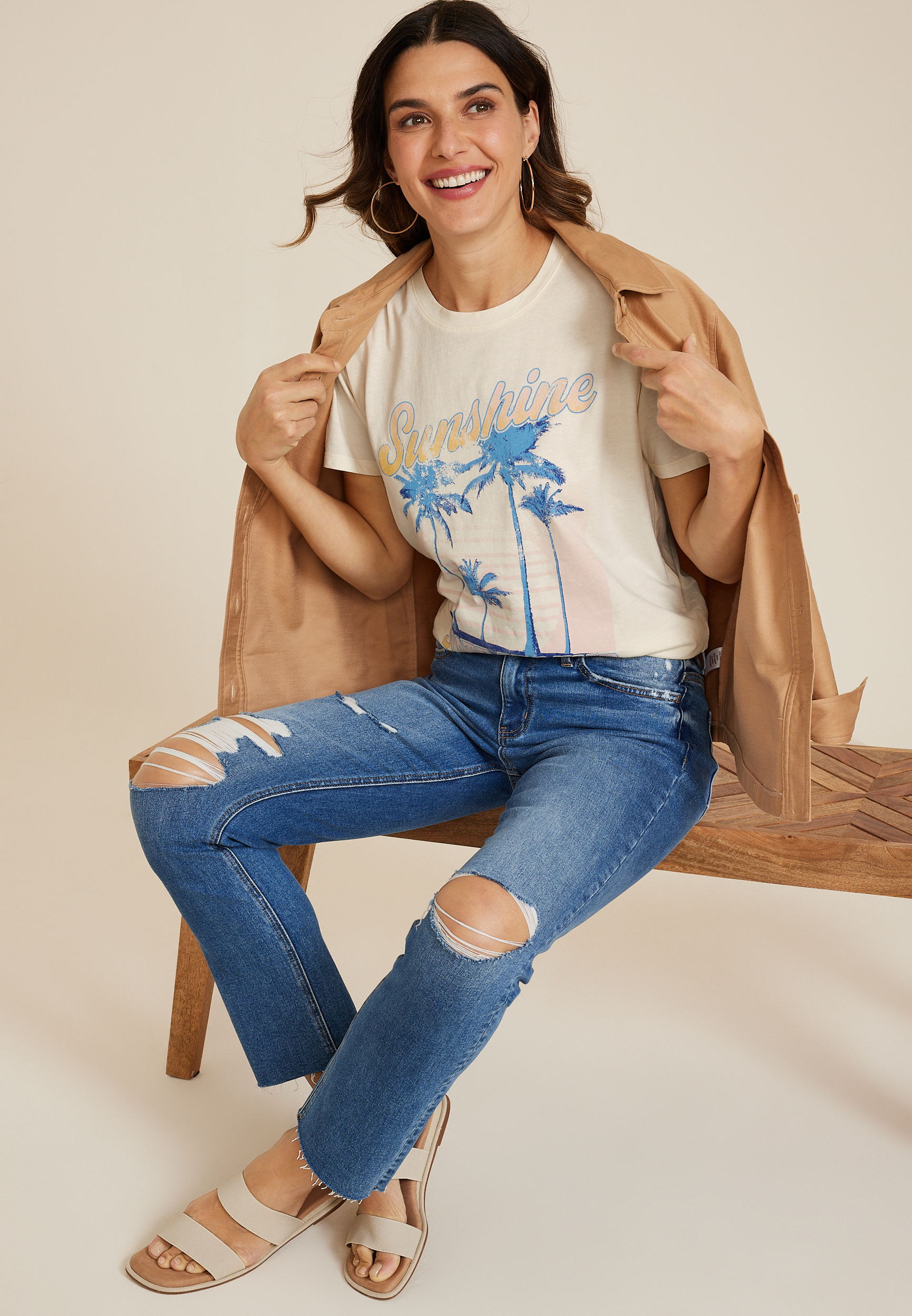 Sunshine State Of Mind Relaxed Fit Graphic Tee, ECRU, large