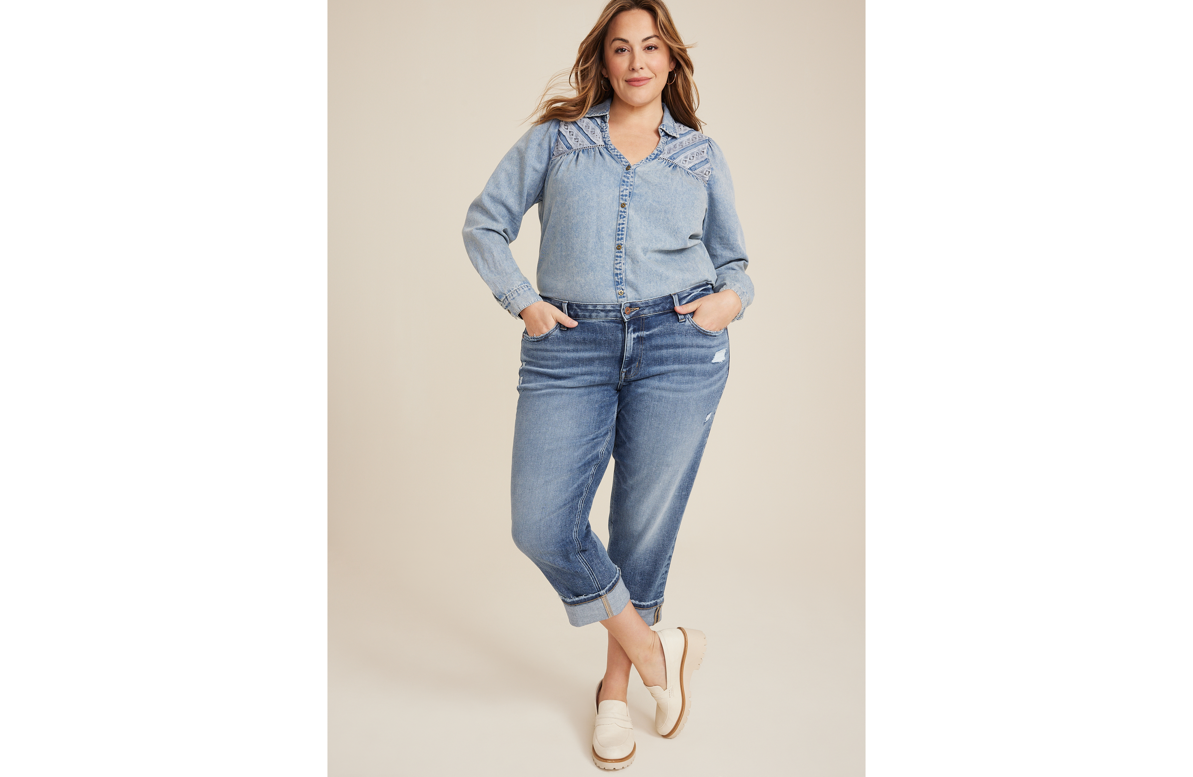 Plus edgely™ Mid Rise Medium Relaxed Boyfriend Crop Jean