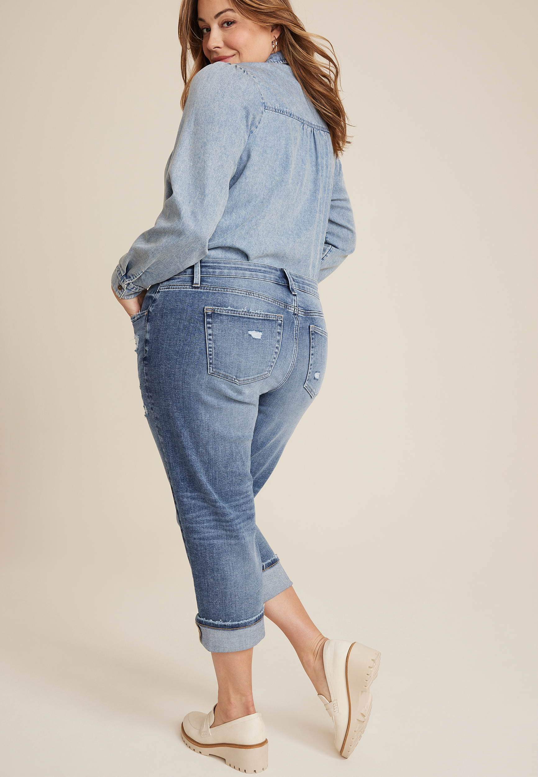 Plus Size edgely&trade; Mid Rise Medium Relaxed Boyfriend Crop Jean, C3337, large