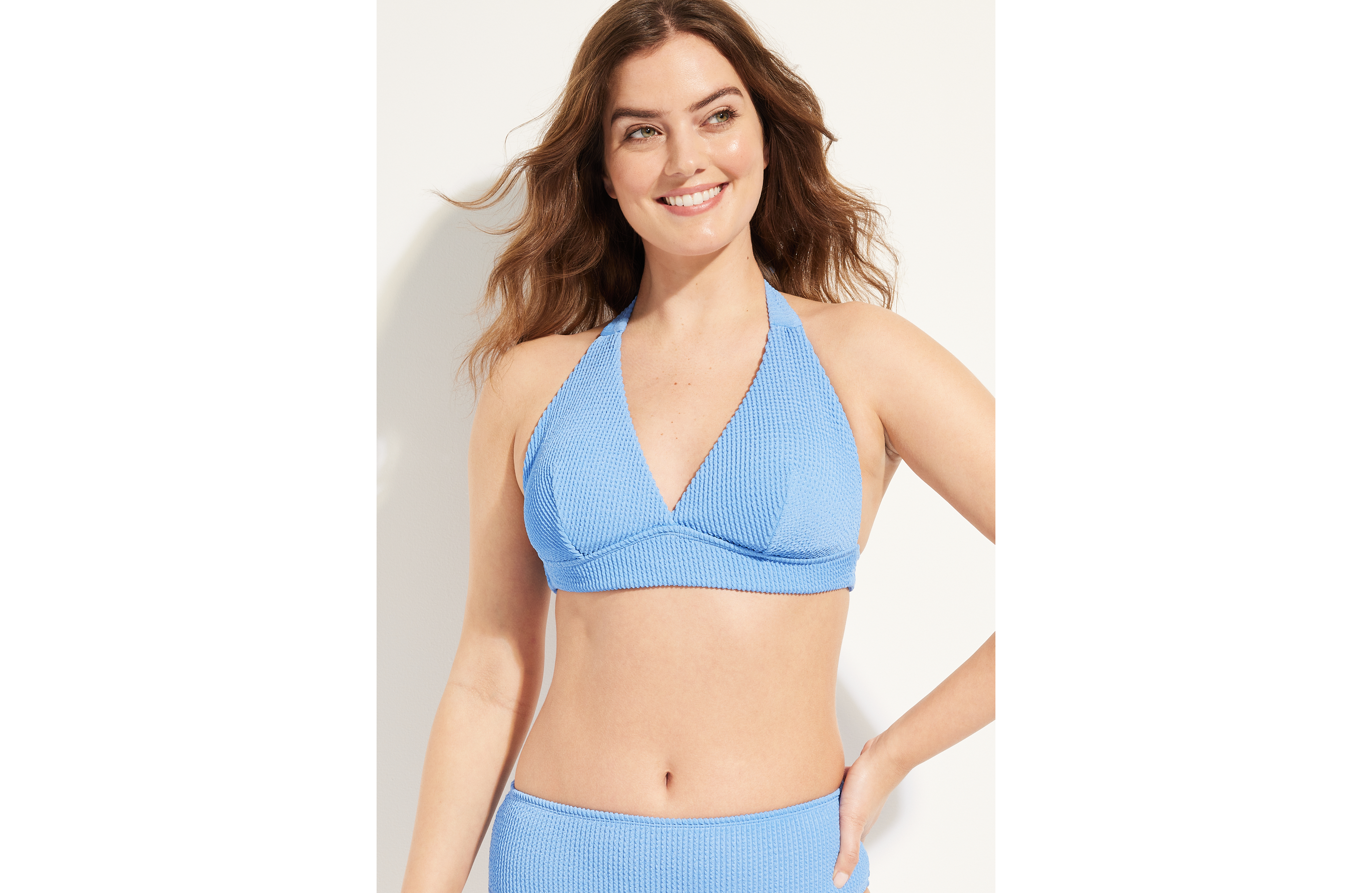 Crinkle Halter Triangle Swim Top