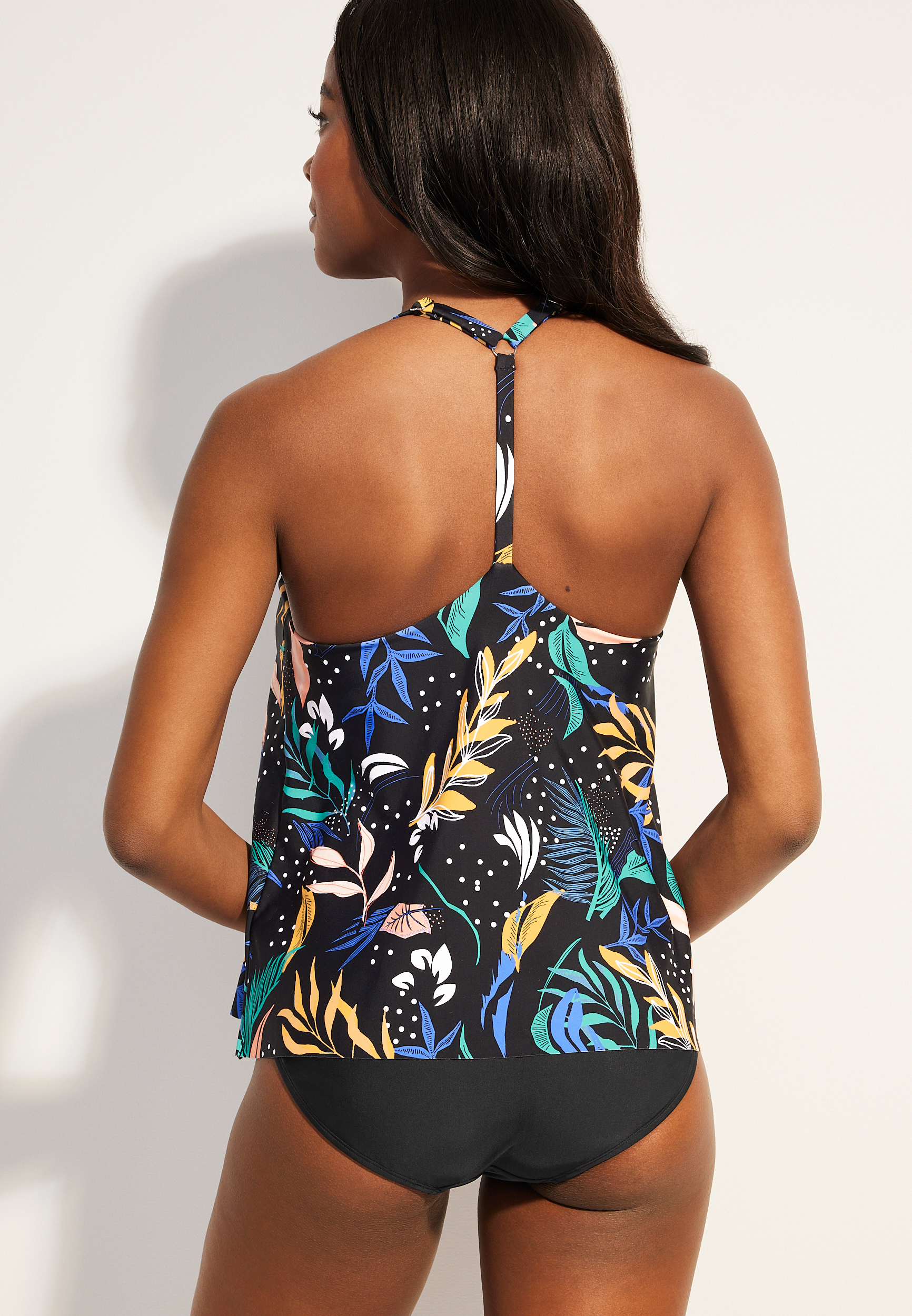 Floral T Back Tankini Swim Top