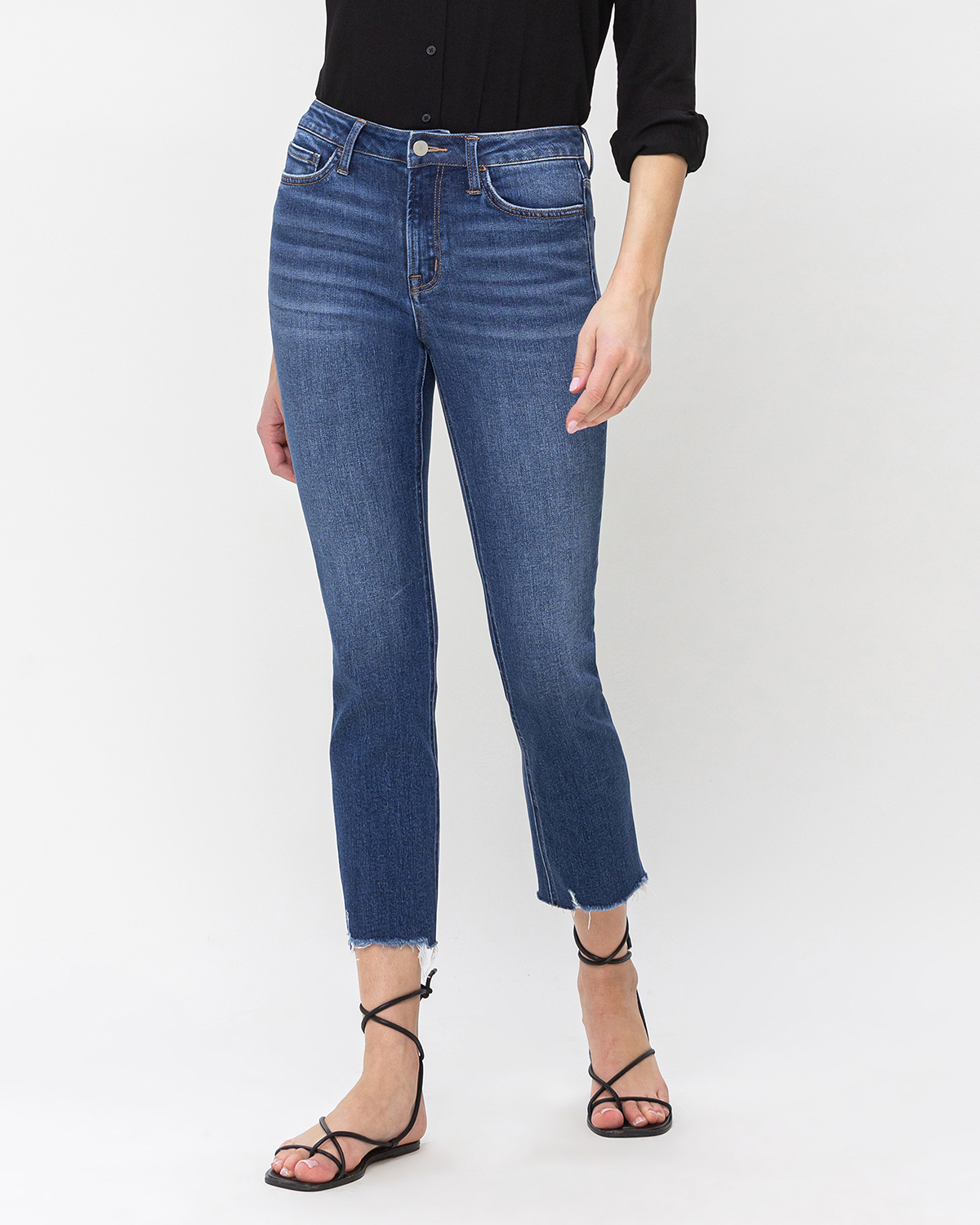 Flying Monkey&trade; High Rise Slim Straight Frayed Hem Jean, DARK SANDBLAST, large