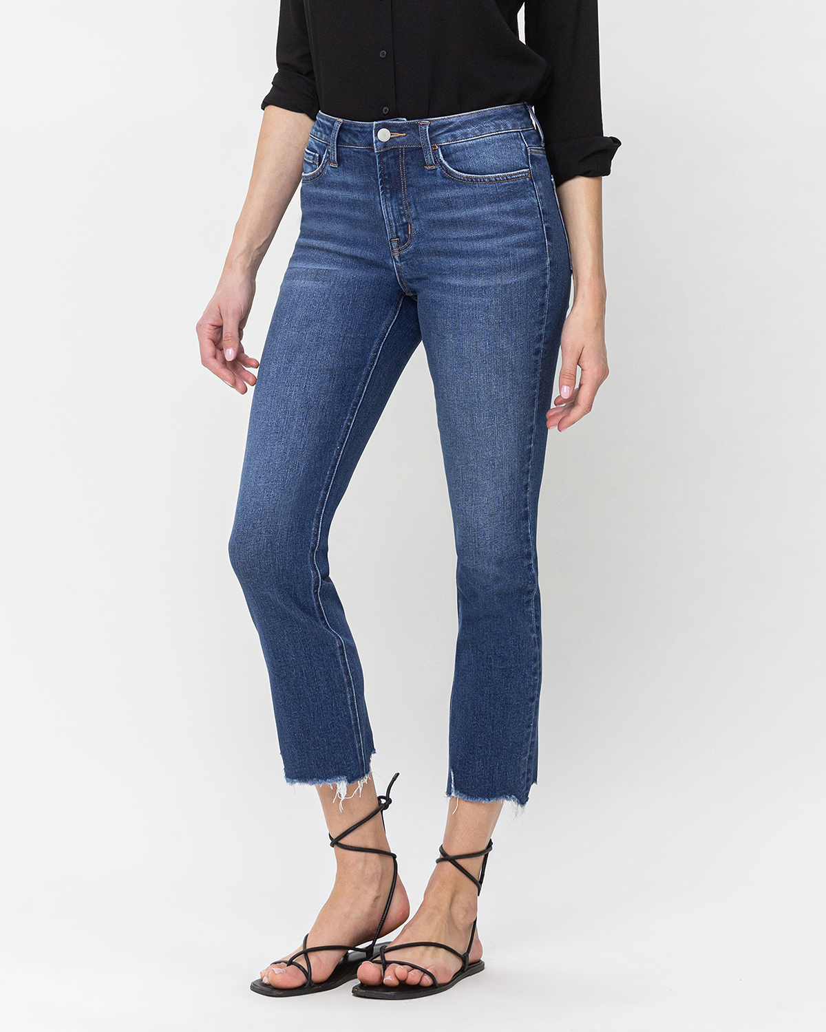 Flying Monkey&trade; High Rise Slim Straight Frayed Hem Jean, DARK SANDBLAST, large