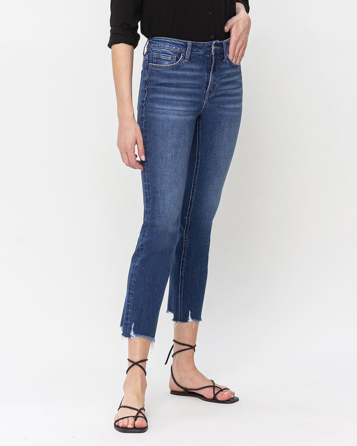 Flying Monkey&trade; High Rise Slim Straight Frayed Hem Jean, DARK SANDBLAST, large