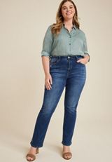 Plus Size VERVET&trade; High Rise Ripped Hem Slim Boot Jean, C258, small