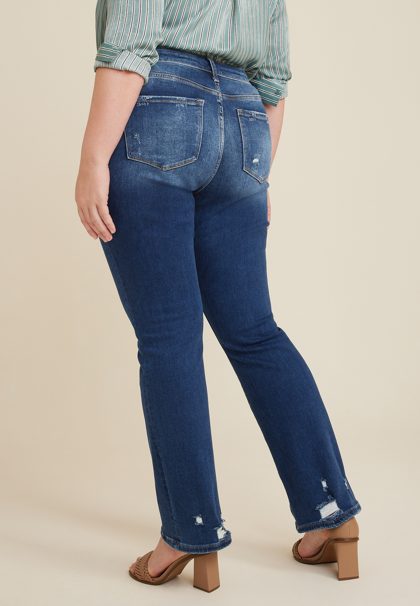 Plus Size VERVET&trade; High Rise Ripped Hem Slim Boot Jean, C258, large