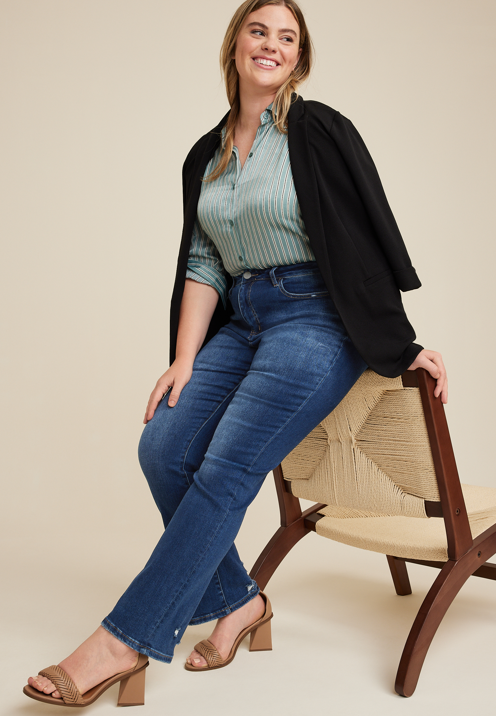 Plus Size VERVET&trade; High Rise Ripped Hem Slim Boot Jean, C258, large