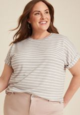 Plus Size 24/7 Clara Striped Short Sleeve Tee, C1942, small