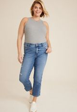 Plus Size Everflex&trade; Mid Rise Mid Fit Slim Straight Ankle Jean, C3337, small