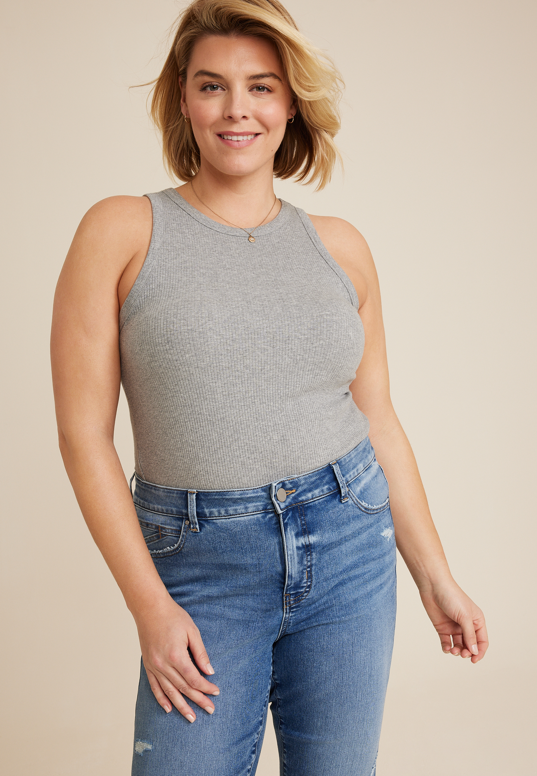 Plus Size Everflex&trade; Mid Rise Mid Fit Slim Straight Ankle Jean, C3337, large