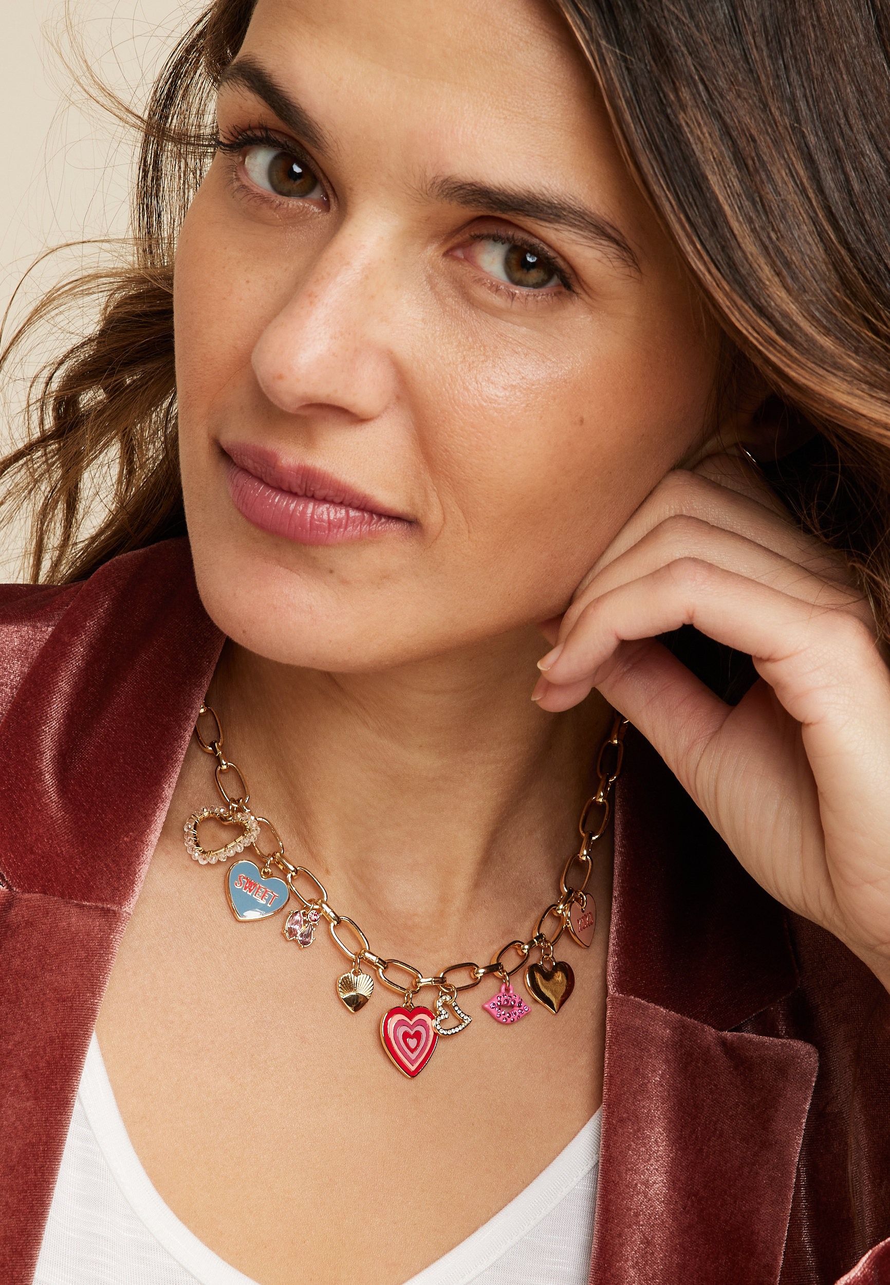 Valentines Day Charm Necklace, RED COMBO, large