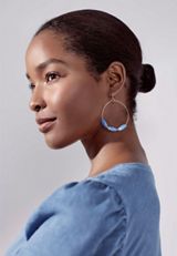 Gold Blue Beaded Hoop Earrings, C1772, small