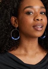 Gold Blue Beaded Hoop Earrings, C1772, small