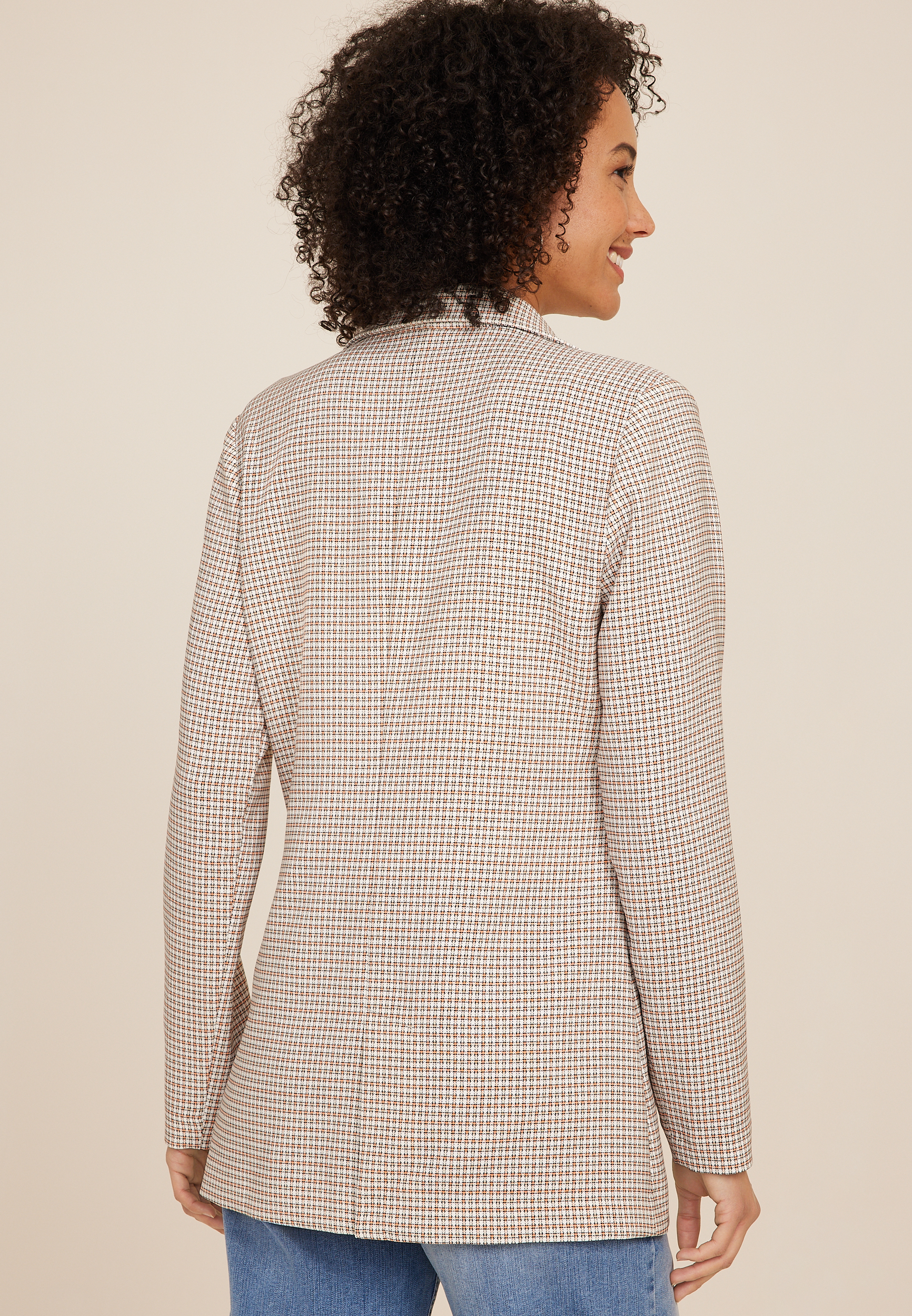 Plaid Boyfriend Blazer, NATURAL COMBO, large