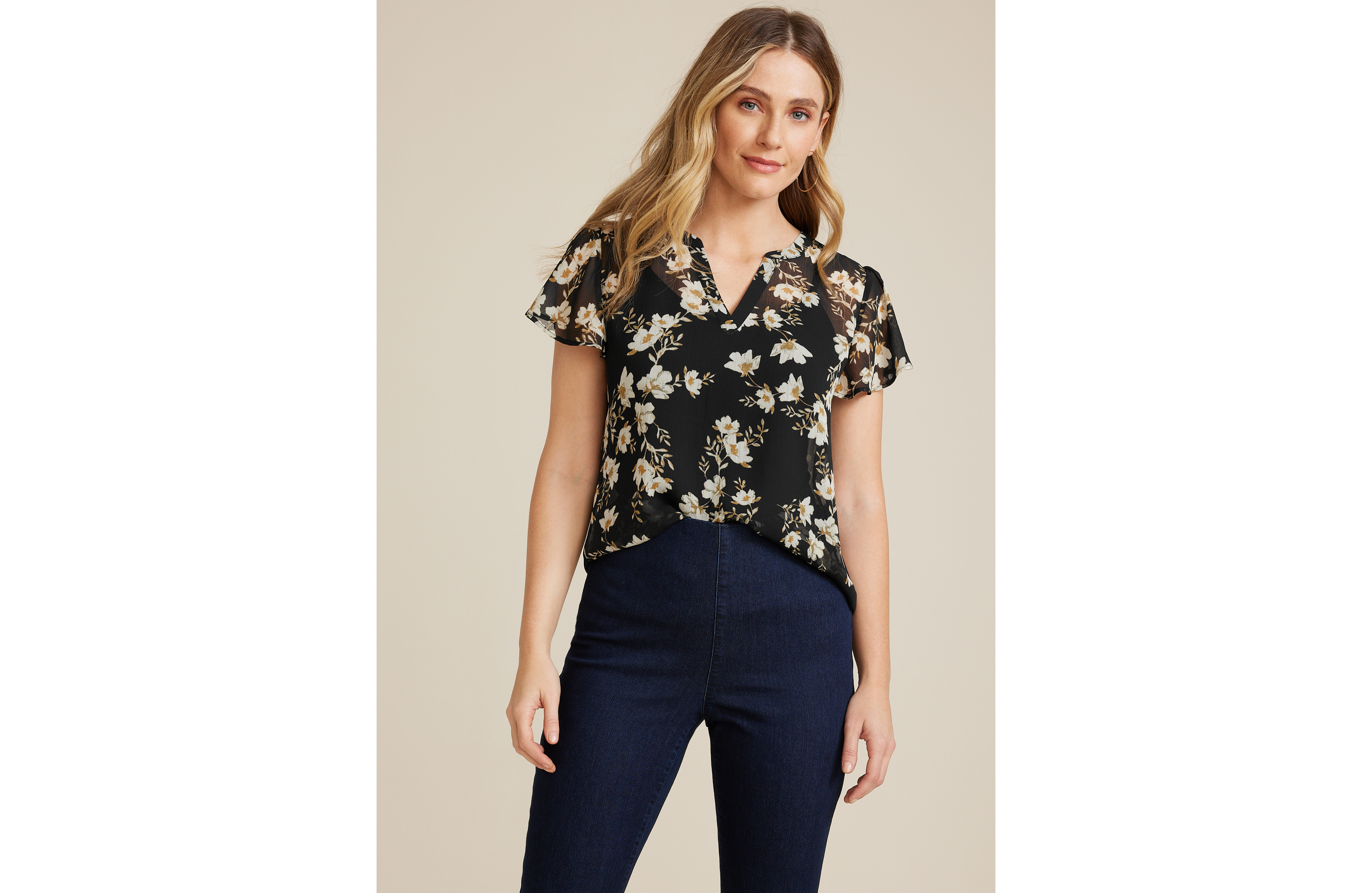 Atwood Floral Flutter Sleeve Blouse