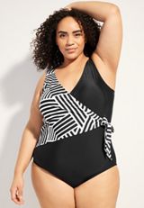 Plus Size Colorblock Wrap One Piece Swimsuit, C268, small
