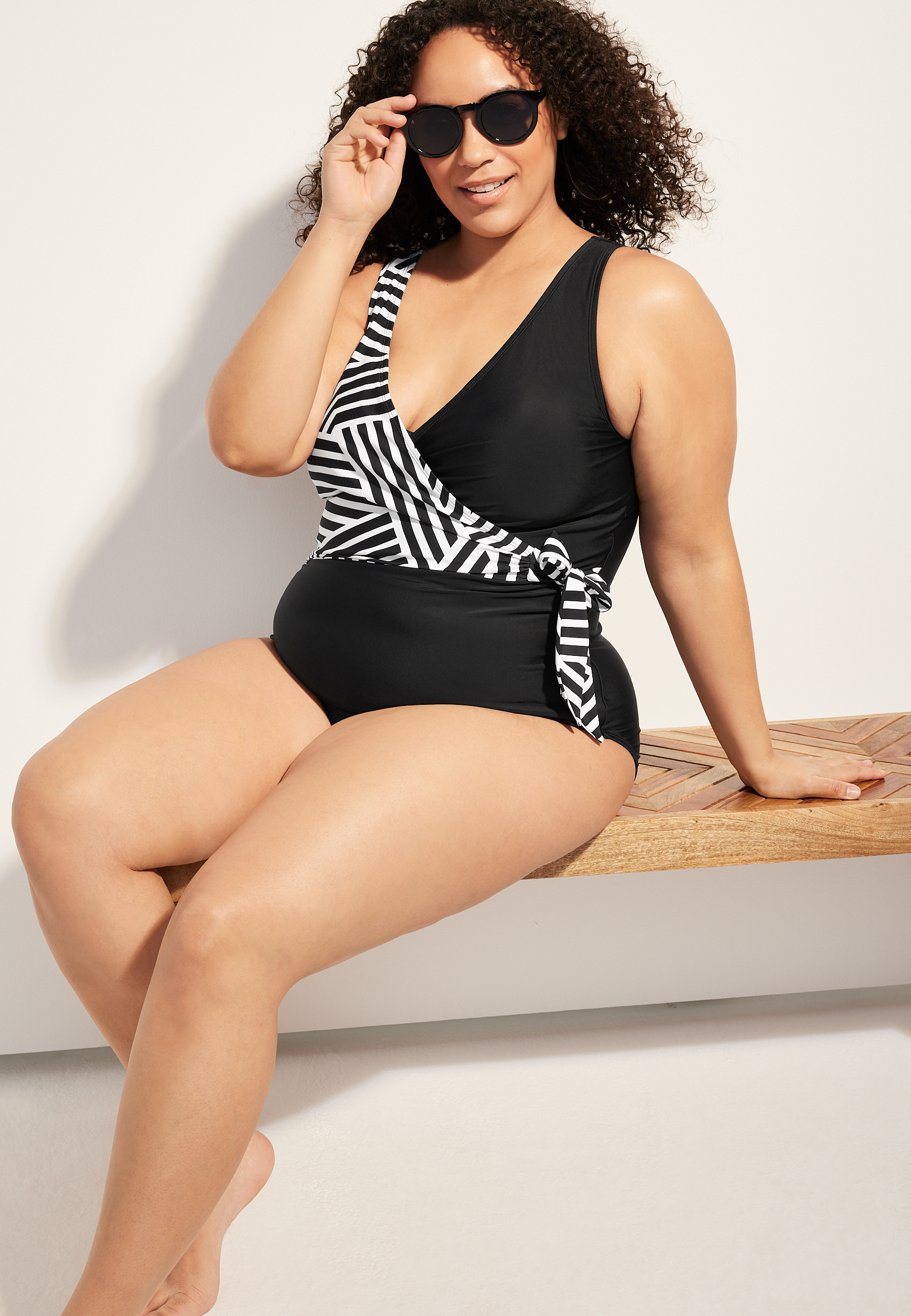 Plus Size Colorblock Wrap One Piece Swimsuit, C268, large
