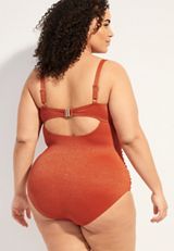 Plus Size Sparkle Ruched One Piece Swimsuit, C5631, small