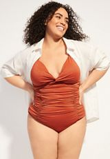 Plus Size Sparkle Ruched One Piece Swimsuit, C5631, small