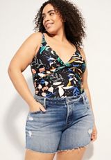 Plus Size Floral Ruched One Piece Swimsuit, BLACK COMBO, small