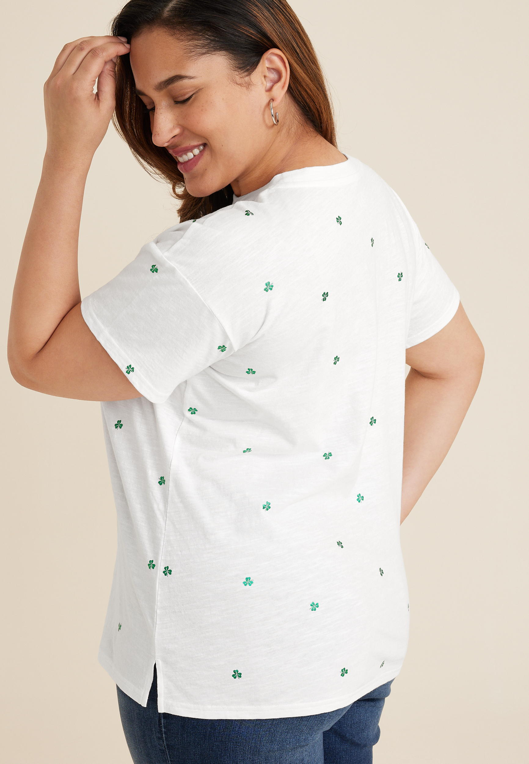 Plus Size 24/7 Dawson Shamrock Crew Neck Tee, SOFT WHITE COMBO, large