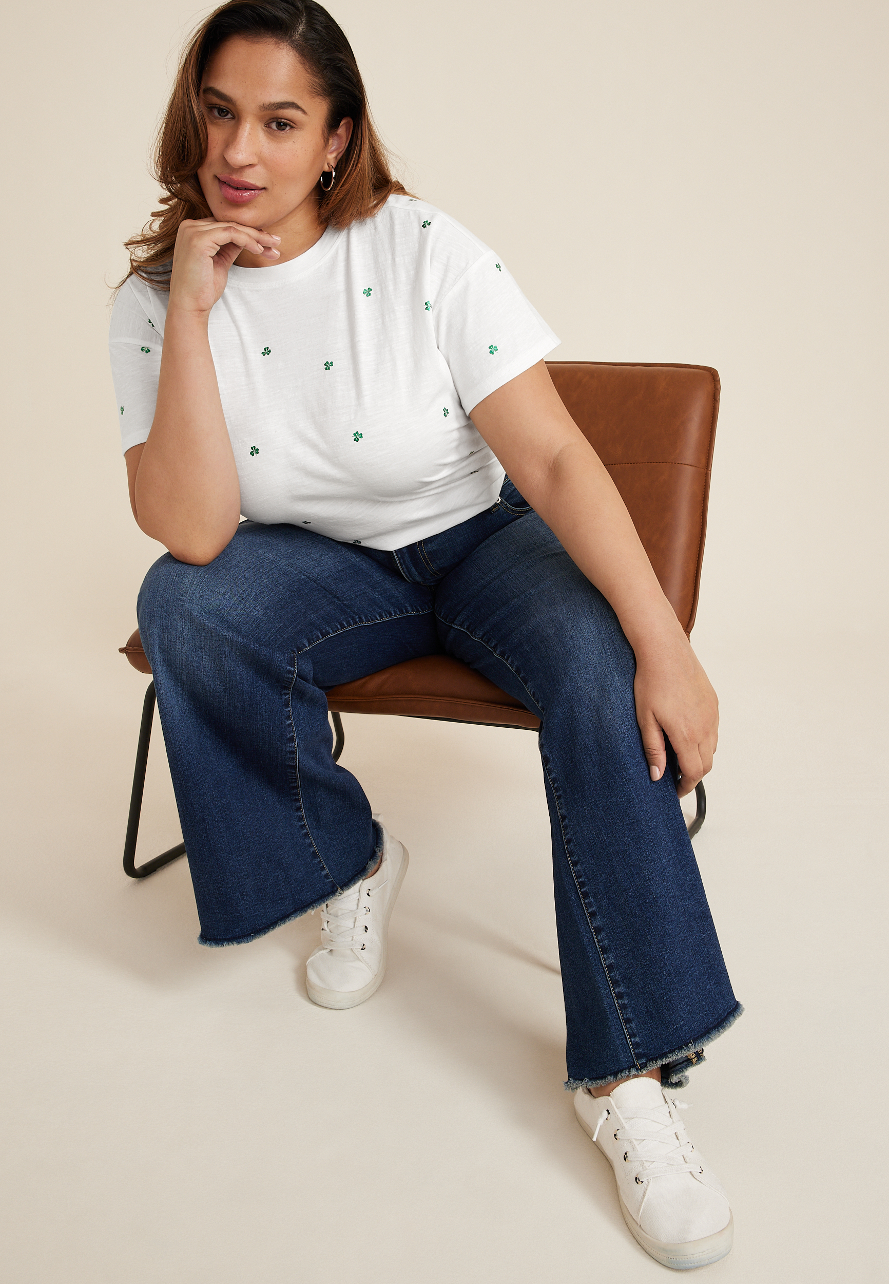 Plus Size 24/7 Dawson Shamrock Crew Neck Tee, SOFT WHITE COMBO, large