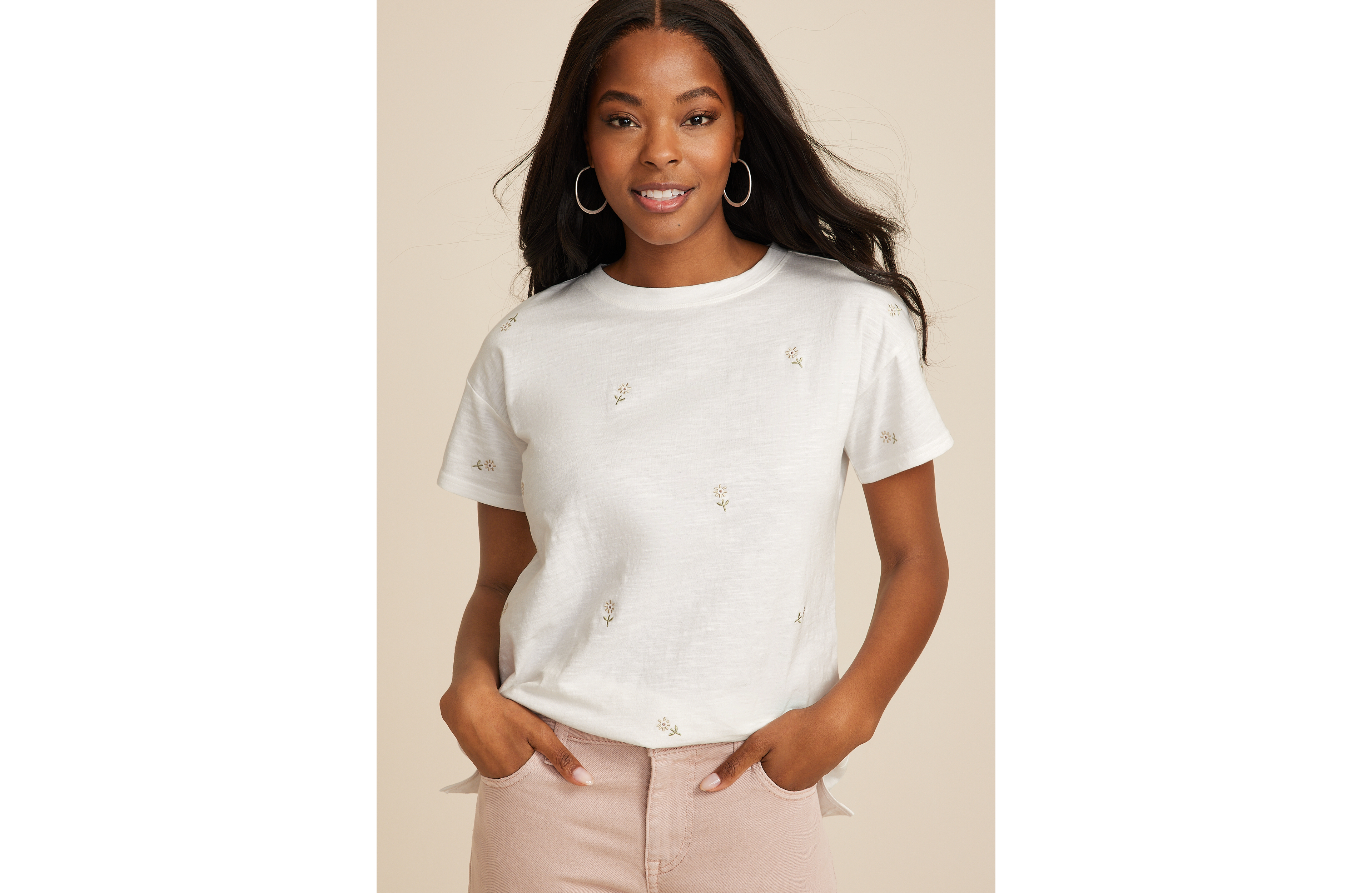 24/7 Dawson Embroidered Floral Crew Neck Tee