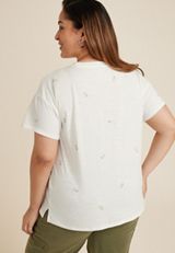 Plus Size 24/7 Dawson Embroidered Floral Crew Neck Tee, SOFT WHITE COMBO, small