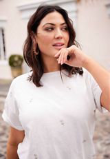 Plus Size 24/7 Dawson Embroidered Floral Crew Neck Tee, SOFT WHITE COMBO, small