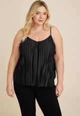 Plus Size Plisse Swing Cami, BLACK, small