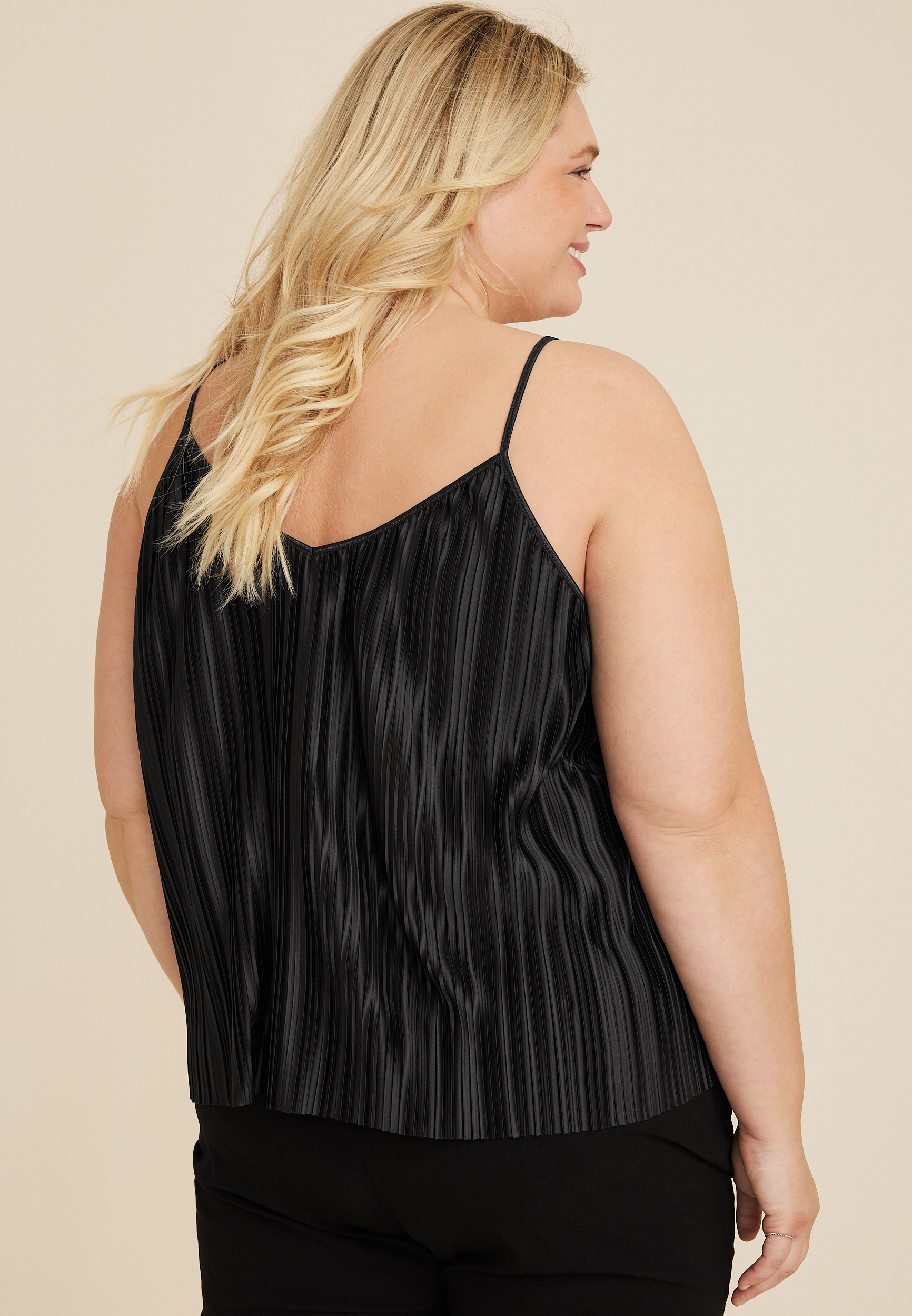 Plus Size Plisse Swing Cami, BLACK, large