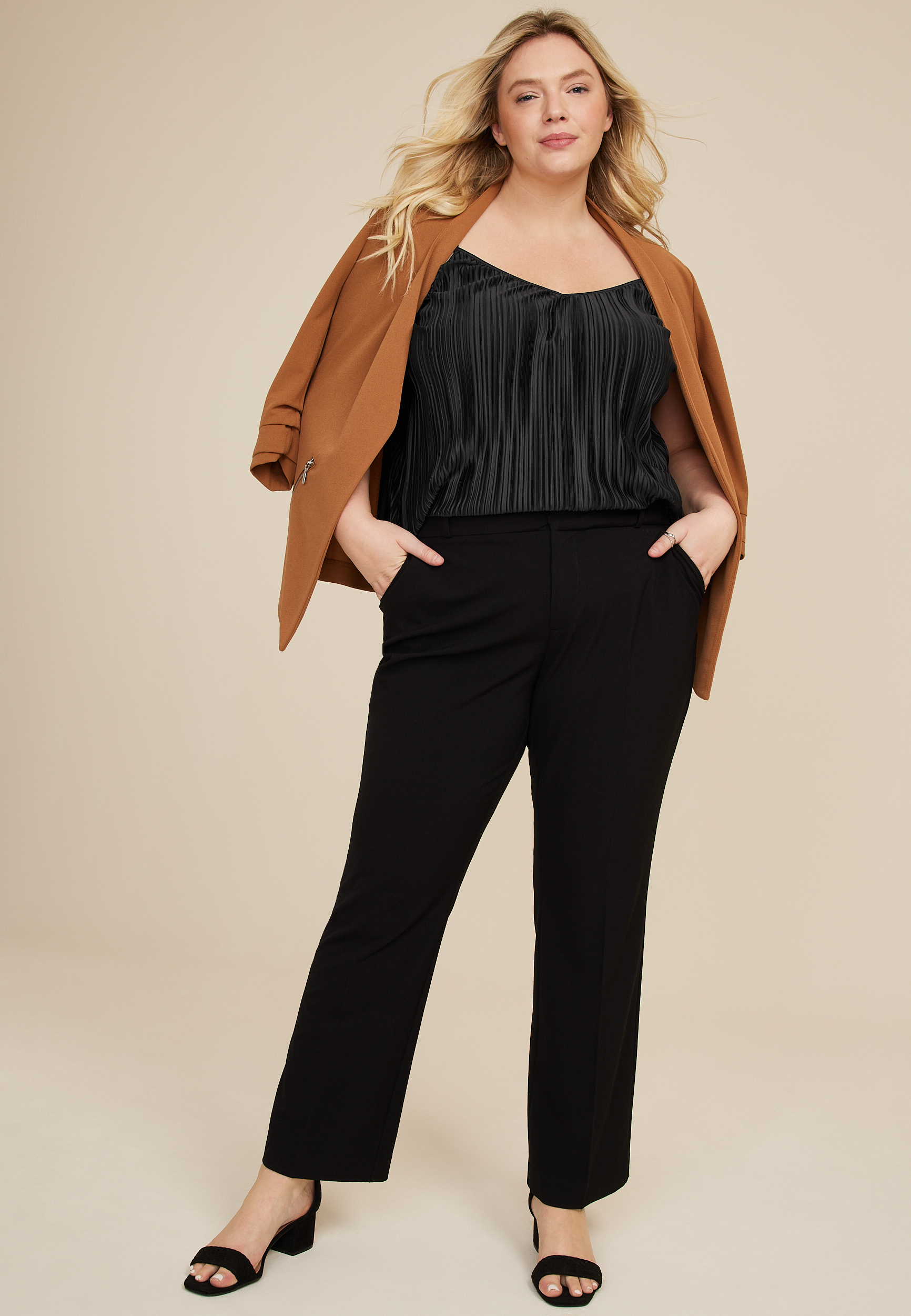Plus Size Plisse Swing Cami, BLACK, large