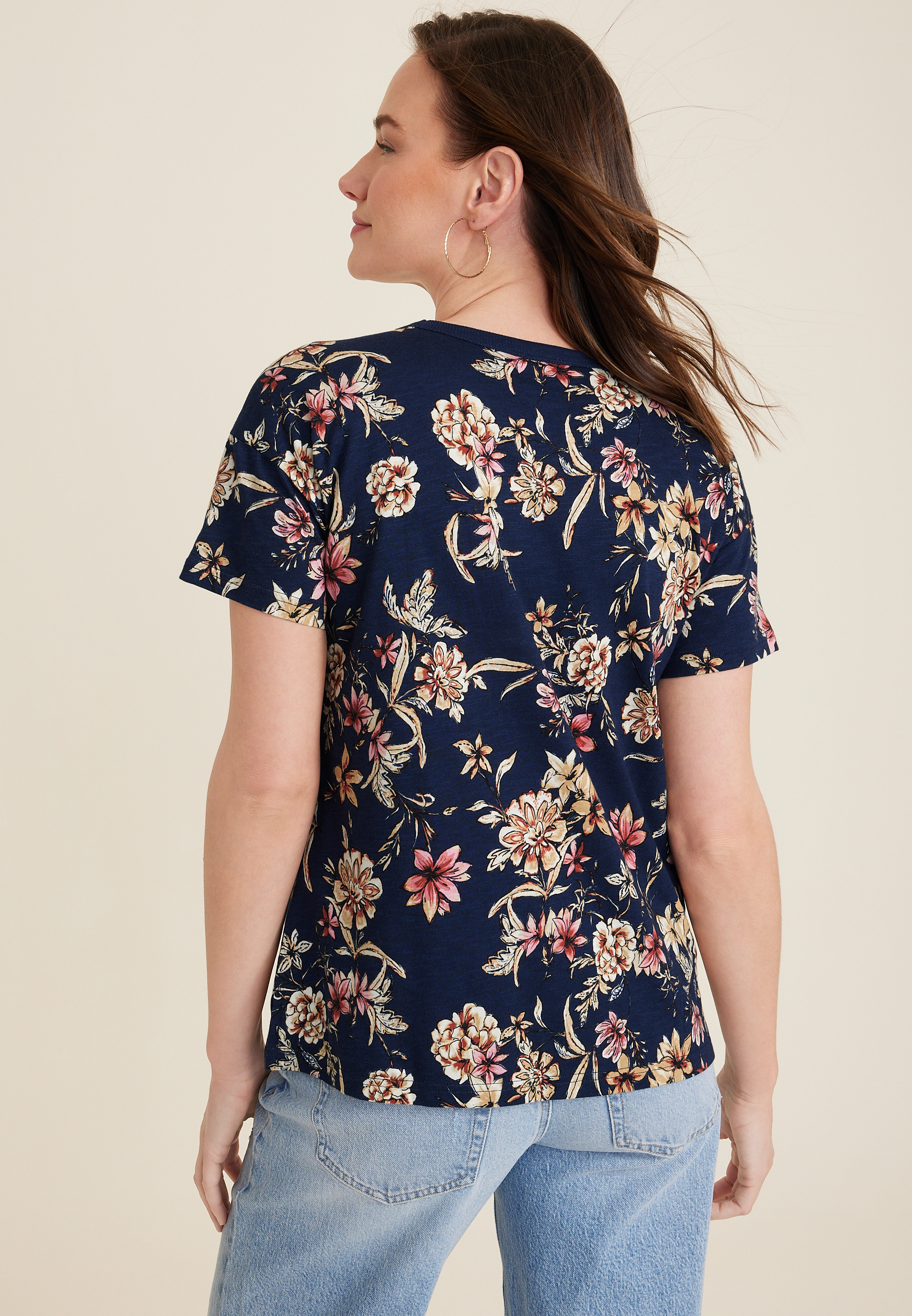24/7 Dawson Floral Crew Neck Tee, BLUE JASMINE COMBO, large