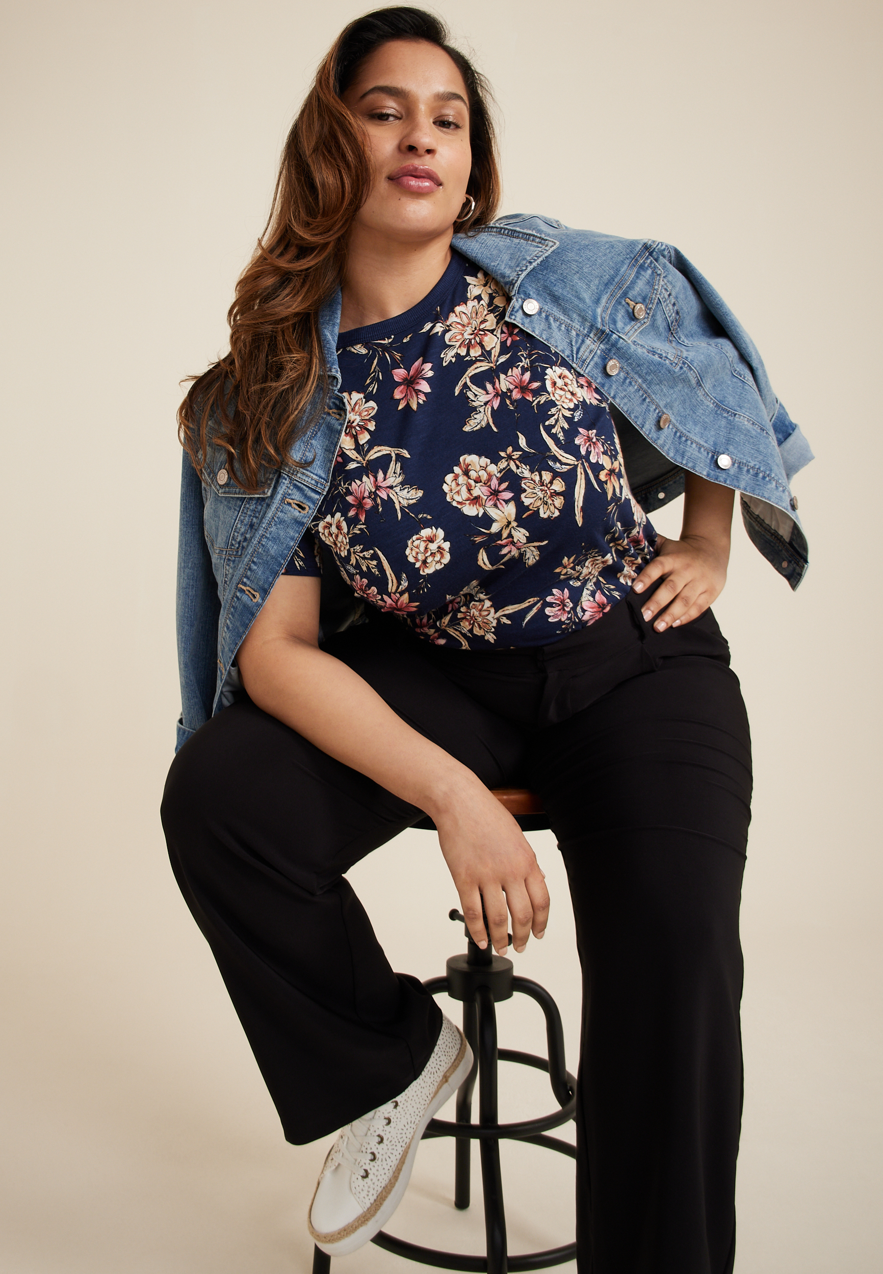 Plus Size 24/7 Dawson Floral Crew Neck Tee, C1943, large