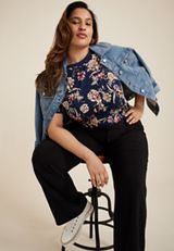 Plus Size 24/7 Dawson Floral Crew Neck Tee, C1943, small