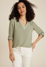 Atwood Piped Trim 3/4 Sleeve Blouse, C425, small