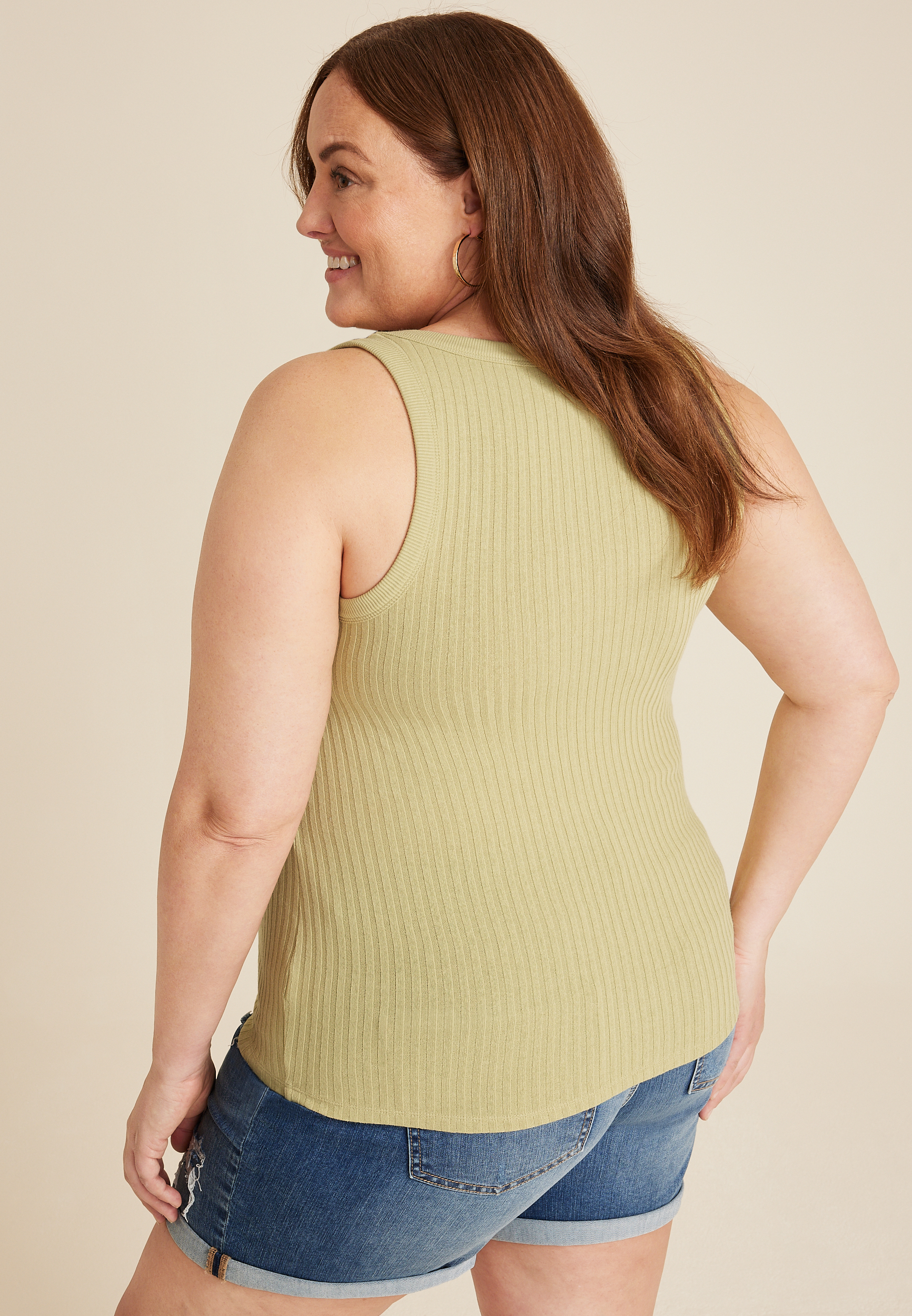 Plus Scoop Neck Ribbed Sweater Tank Top