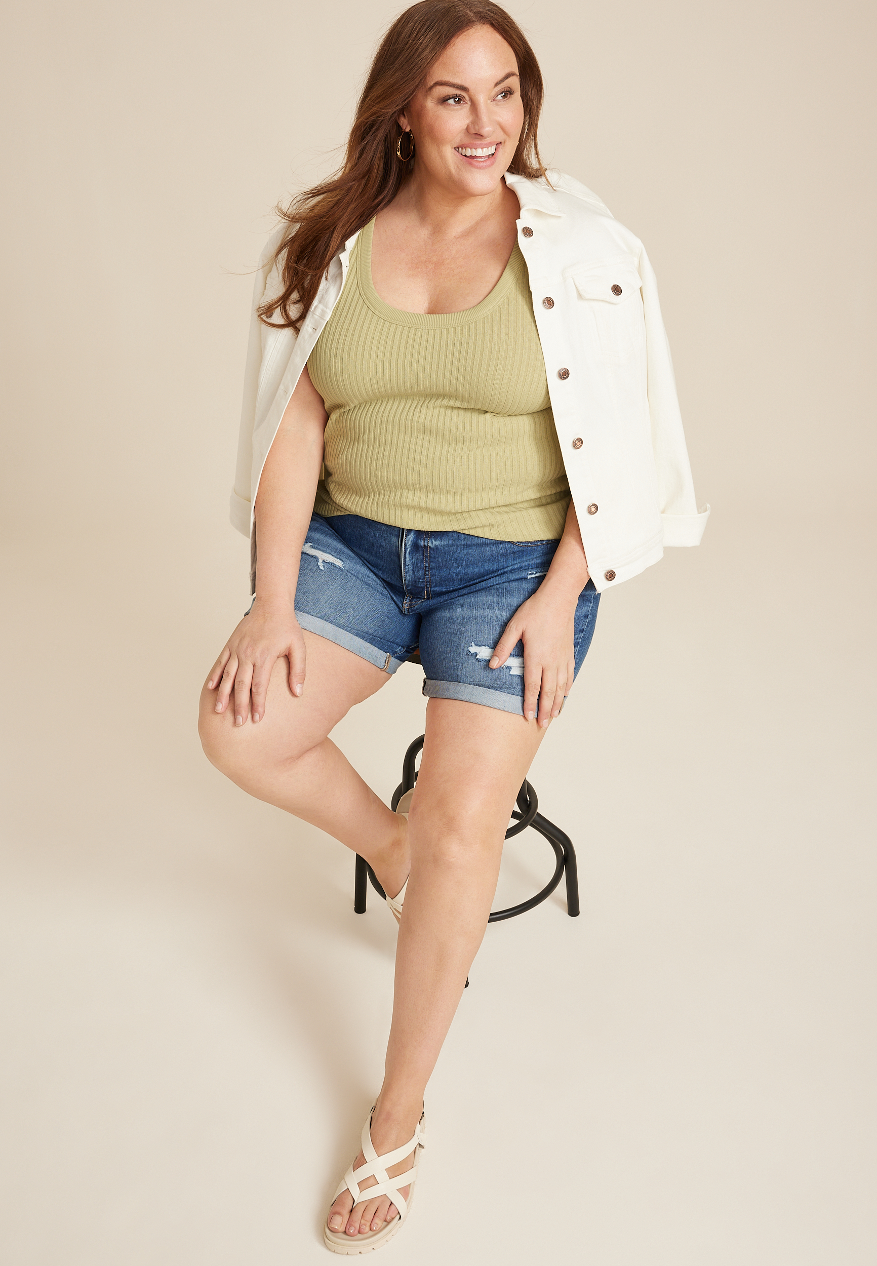Plus Scoop Neck Ribbed Sweater Tank Top