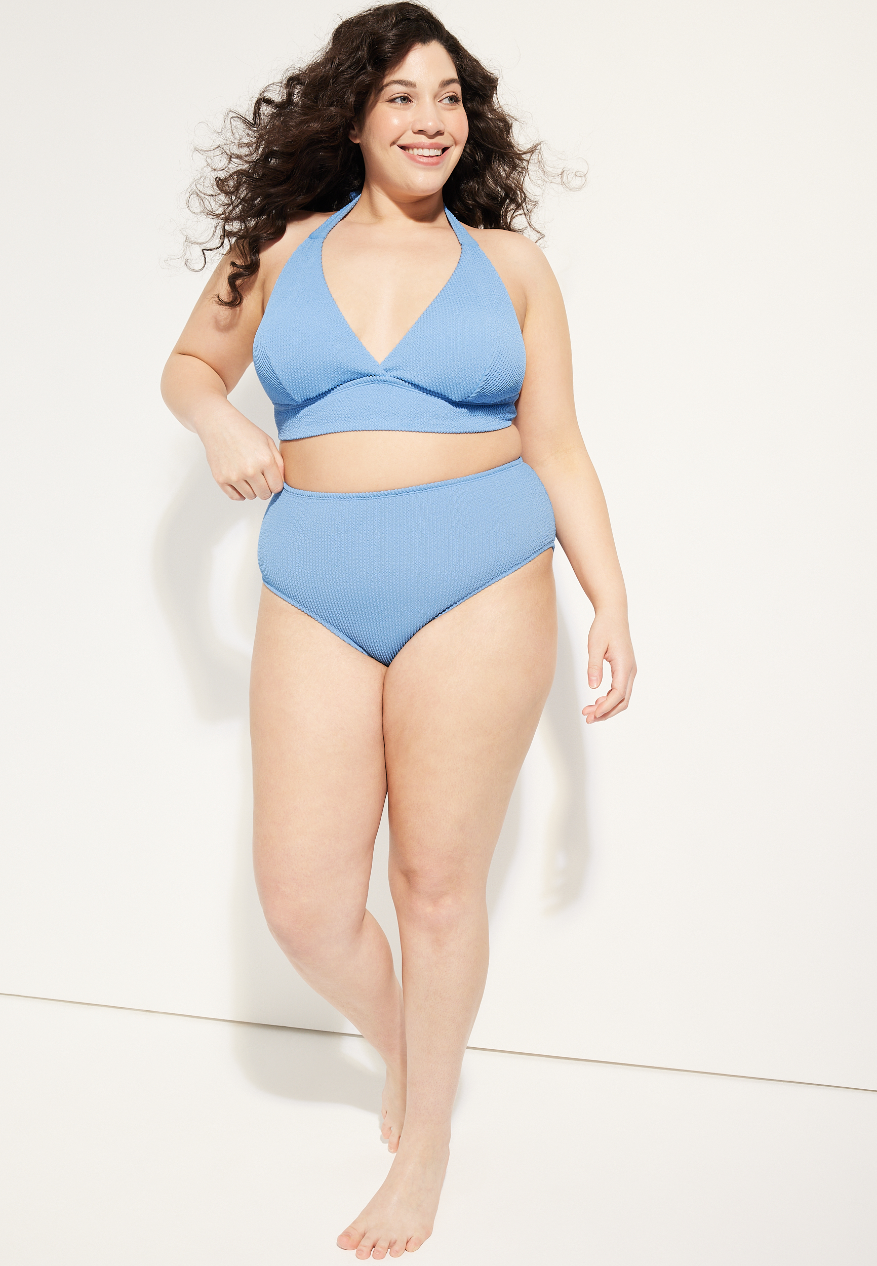 Plus Size Crinkle Halter Triangle Swim Top, C2696, large