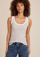 Scoop Neck Ribbed Sweater Tank Top, LIGHT HEATHER GRAY COMBO, small