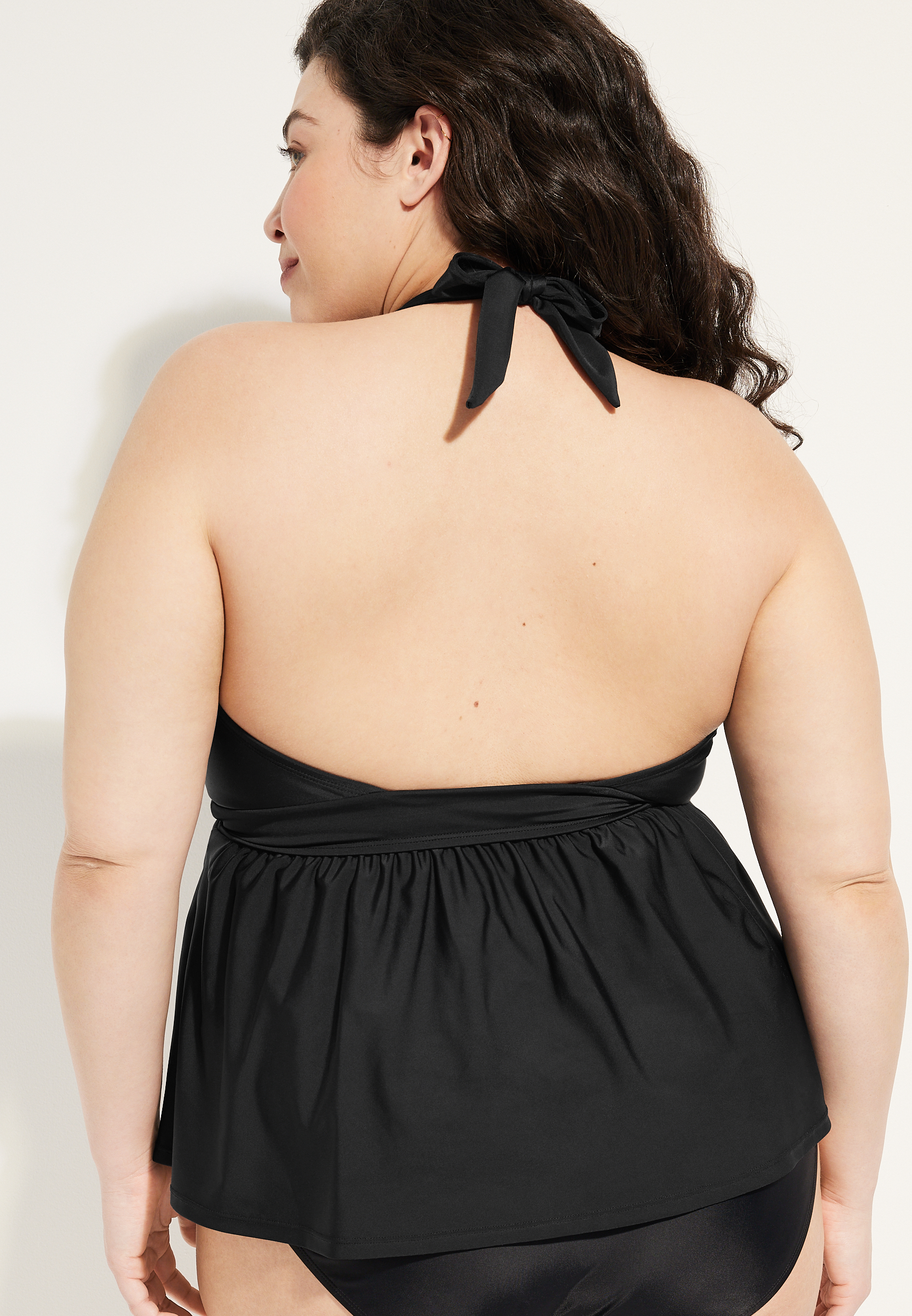 Plus Size O Ring Tankini Swim Top, BLACK, large