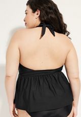 Plus Size O Ring Tankini Swim Top, BLACK, small