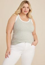 Plus Size Scoop Neck Ribbed Sweater Tank Top, LIGHT HEATHER GRAY COMBO, small